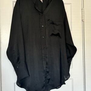 H&M Black Satin Button-Up Blouse